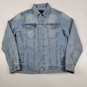 Zara Mens Light Wash Distressed Denim Jacket Size Medium Button Up